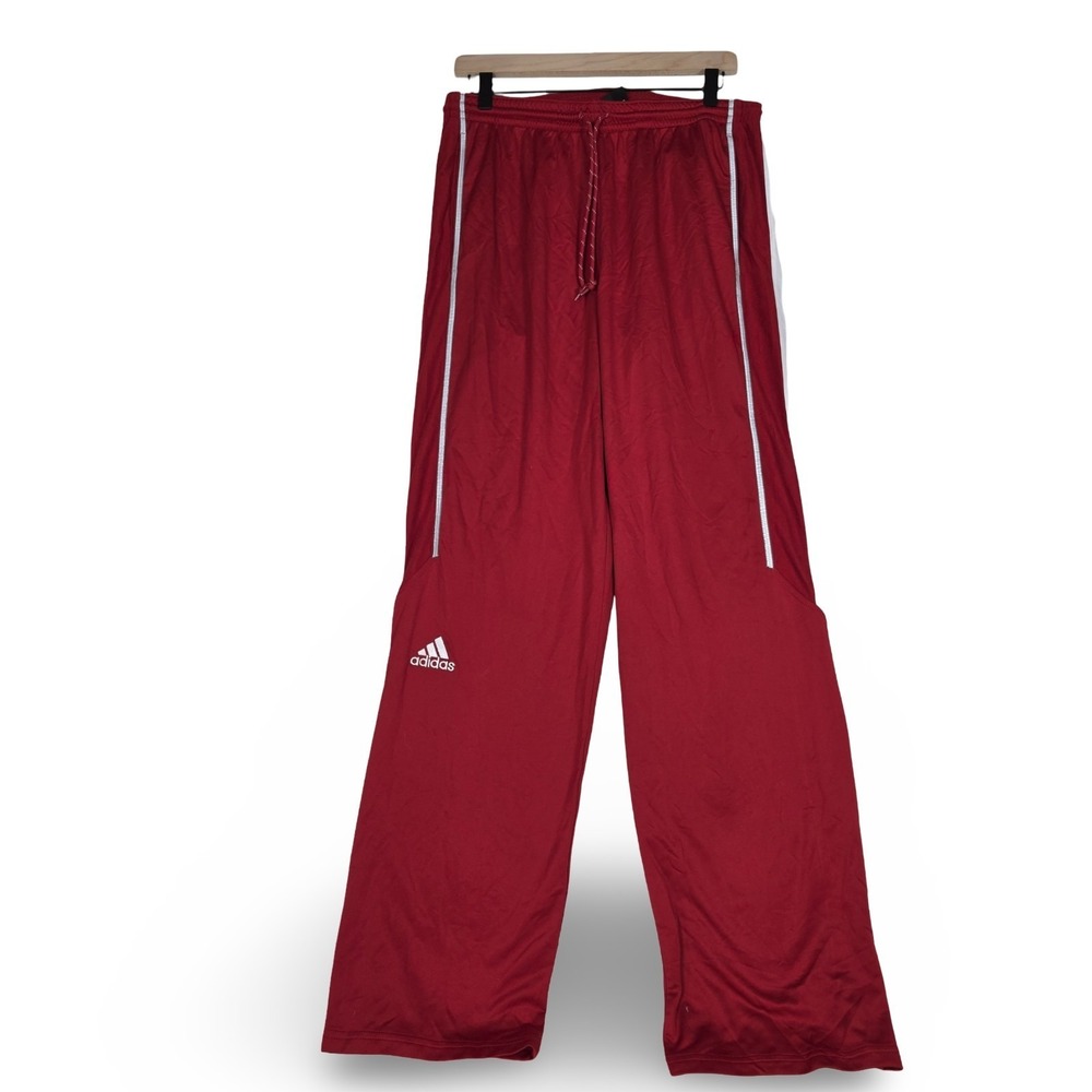 Adidas Climalite Track Pants Mens Large Red White Athletic Warm Up Ankle Zip Gym